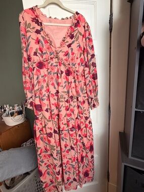Floral Pink Tiered Maxi Dress